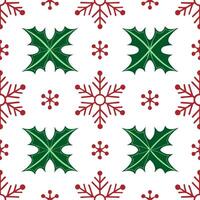 Elegant snowflake and holly leaf seamless tile pattern with rich red and green tones concept as Rich red holly leaves and elegant snowflakes create seamless tile pattern with festi Seamless Set vector