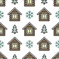 Snowflake and winter cabin seamless tile pattern with cozy forest elements and snowy accents concept as Cozy winter cabins paired with snowflakes create a seamless tile pattern wit Seamless Set vector