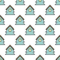 Elegant snow covered cottages and pine trees seamless tile pattern with winter charm concept as Snow covered cottages and pine trees create elegant seamless tile pattern with winte Seamless Set vector