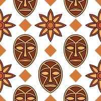 African tribal masks and geometric patterns seamless tile pattern with earthy tones concept as Earthy tones highlight African tribal masks intertwined with geometric patterns in se Seamless Set vector