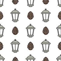 Snow covered lanterns and pinecones seamless tile pattern with winter charm concept as Snow covered lanterns and pinecones add winter charm to a seamless tile pattern perfect for f Seamless Set vector