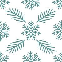 Frosty snowflake and evergreen branch seamless tile pattern with winter forest elements concept as Snowflakes paired with evergreen branches create a frosty seamless tile pattern w Seamless Set vector
