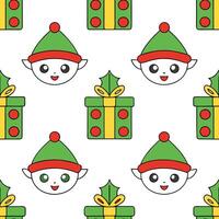 Whimsical Christmas elves and gifts seamless tile pattern with playful holiday elements concept as Playful Christmas elves and gifts create whimsical seamless tile pattern with fes Seamless Set vector