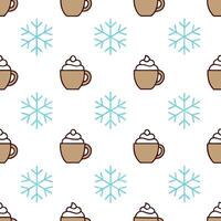 Frosty snowflake and hot cocoa seamless tile pattern with cozy winter vibes concept as Hot cocoa paired with frosty snowflakes creates a seamless tile pattern with cozy winter vibe Seamless Set vector
