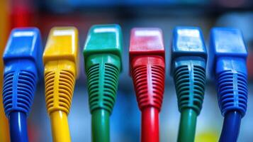 Colorful network cables arranged in a row. photo