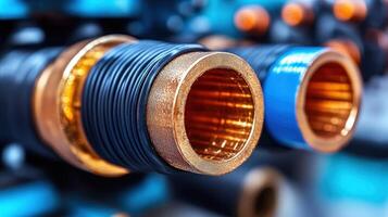 Close-up of industrial piping components. photo