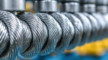 Close-up of metallic wire rope for industrial use. photo