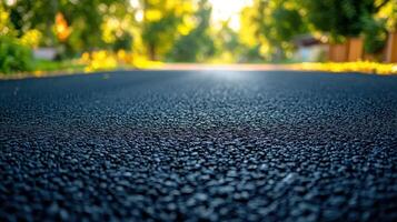 Close-up view of a textured asphalt road. photo