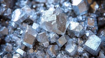 Close-up of metallic mineral crystals. photo
