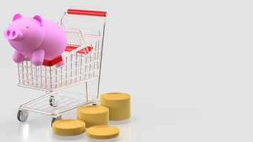 Pink piggy bank in Shopping cart for Marketing concept 3d Rendering . photo