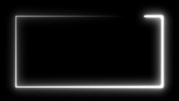 rotating and looping motion animation, flashing lights with white neon light, rectangular frame border banner with dark background video