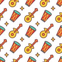 Local festivals and traditional music instruments seamless tile pattern with vibrant colors and dynamic shapes concept as Vibrant colors and dynamic shapes highlight local festival Seamless Set 2 vector