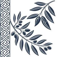 Traditional Greek key patterns and olive branches seamless tile pattern with classic blue and white tones concept as Classic blue and white tones highlight traditional Greek key pa Seamless Set vector