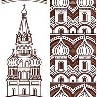 Intricate folk art patterns and historic buildings seamless tile design with earthy tones concept as Earthy tones emphasize intricate folk art patterns and historic buildings in se Seamless Set vector