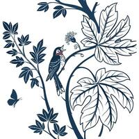 Vintage botanical seamless tile pattern with intricate leaf veins for detailed designs concept as Intricate veins in leaves within a seamless botanical pattern adding depth and det Seamless Set vector