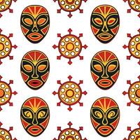 Traditional masks and symbolic patterns seamless tile pattern with bold and vibrant colors concept as Bold and vibrant colors highlight traditional masks and symbolic patterns in s Seamless Set vector