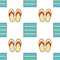 Classic summer seamless pattern with striped beach towels and flip flops for relaxed beach vibes concept as Striped beach towels and flip flops arranged in a seamless pattern for c Seamless Set vector