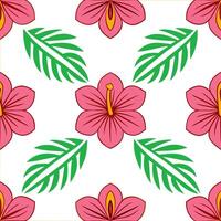 Tropical summer seamless pattern with hibiscus flowers and exotic leaves for bright lively spaces concept as Hibiscus flowers and exotic leaves arranged in a seamless tile pattern Seamless Set vector