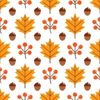 Autumn leaves seamless tile pattern with berries and acorns for festive fall home accents concept as Berries and acorns arranged seamlessly with autumn leaves for adding festive an Seamless Set vector