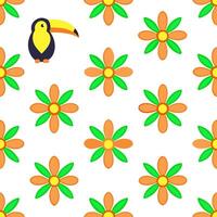Vibrant summer seamless tile pattern with tropical birds and exotic flowers for lush garden spaces concept as Tropical birds and exotic flowers in a seamless pattern for creating a Seamless Set vector