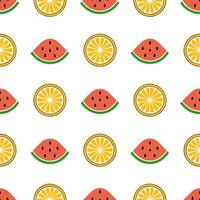 Fresh summer seamless tile pattern with watermelon and tropical fruits for vibrant outdoor dining concept as Watermelon and tropical fruits arranged in a seamless tile pattern for Seamless Set vector