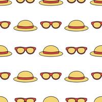 Cool summer seamless tile pattern with sunglasses and beach hats for stylish vacation spots concept as Sunglasses and beach hats in a seamless pattern for a stylish and fashionable Seamless Set vector