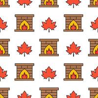 Autumn warmth seamless tile pattern with fireplaces and autumn trees for cozy living spaces concept as Fireplaces and autumn trees arranged seamlessly to create cozy and warm livin Seamless Set vector