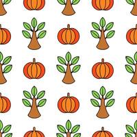Harvest autumn trees seamless tile pattern with apple orchards and pumpkin vines for festive fall decor concept as Apple orchards and pumpkin vines arranged seamlessly with autumn Seamless Set vector