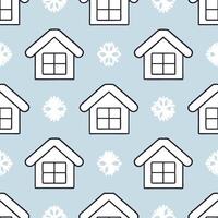 Winter warmth seamless tile pattern with snow covered rooftops and snowflakes for charming winter decor concept as Snow covered rooftops and snowflakes arranged seamlessly to creat Seamless Set vector