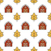Autumn warmth seamless tile pattern with rustic barns and autumn trees for country fall decor concept as Rustic barns and autumn trees arranged seamlessly to create country inspire Seamless Set vector