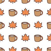 Autumn warmth seamless tile pattern with hot cocoa and maple leaves for festive fall decor concept as Hot cocoa and maple leaves arranged seamlessly to create festive and warm fall Seamless Set vector