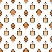 Winter warmth seamless tile pattern with candles and acorns for intimate fall home decor concept as Candles and acorns arranged seamlessly with autumn leaves to create intimate and Seamless Set vector