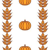 Winter warmth seamless tile pattern with harvest wheat and pumpkins for traditional fall decor concept as Harvest wheat and pumpkins arranged seamlessly with autumn leaves to creat Seamless Set vector