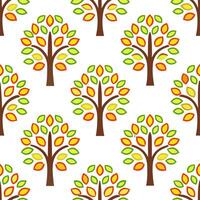 Vibrant autumn trees seamless tile pattern with colorful foliage and seasonal fruits for lively decor concept as Colorful autumn foliage and seasonal fruits arranged seamlessly to Seamless Set vector