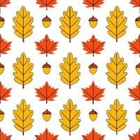 Vibrant autumn trees seamless tile pattern with colorful foliage and acorns for lively fall decor concept as Colorful autumn foliage and acorns arranged seamlessly to create lively Seamless Set vector