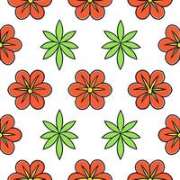 Hawaiian hibiscus and palm trees seamless tile pattern with tropical colors and traditional designs for island decor concept as Tropical hibiscus flowers and palm trees arranged se Seamless Set vector
