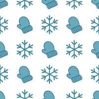 Cozy winter seamless tile pattern with knitted mittens and snowflakes for warm home interiors concept as Knitted mittens and snowflakes arranged seamlessly to create warm and cozy Seamless Set vector