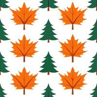 Autumn trees seamless tile pattern with vibrant maples and rustic pines for dynamic fall decor concept as Vibrant maple and rustic pine trees arranged seamlessly to create dynamic Seamless Set vector