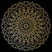 Golden Mandala Digital Art Symmetrical Geometric Spiral Design on a Black Background with Intricate Patterns and High-Quality Finish vector