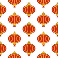 Chinese lanterns and dragons seamless tile pattern with vibrant reds and golds for festive decor concept as Vibrant red lanterns and golden dragons arranged seamlessly for festive Seamless Set vector