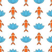 Japanese koi fish and lotus seamless tile pattern with vibrant oranges and serene blues for tranquil decor concept as Vibrant orange koi fish and serene blue lotuses arranged seaml Seamless Set vector
