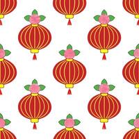 Chinese lanterns and peonies seamless tile pattern with vibrant reds and lush pinks for festive decor concept as Vibrant red lanterns and lush pink peonies arranged seamlessly for Seamless Set vector
