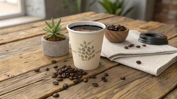 Rustic Coffee Setting with Reusable Cup and Succulent photo