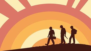 Ai created illustration of workers silhouettes with sunburst in the background, May 1st Day, Labour Day concept, Happy Labour Day, Labor Day, Workers Day vector