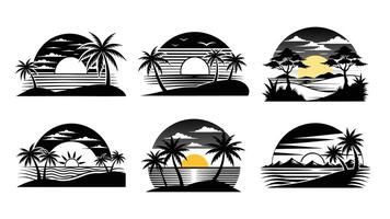 sunset icons set with tropical palm tree, beach and island design, set of travel icons vector
