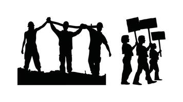 workers standing together in unity, workers silhouette, labor day, labour day, May 1st International worker's day celebration background vector
