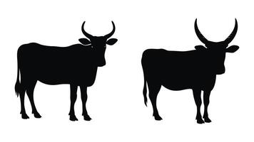Cute deer silhouette set illustration features cow with horns, shown in profile, with clean and simple lines vector