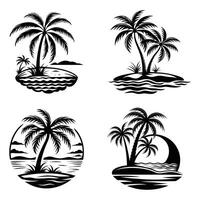 Tropical beach illustration with a set of palm tree silhouettes under the summer sun, set of palms vector