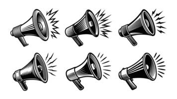 Megaphone set, a communication tool and business icon is isolated on a white background as a design vector
