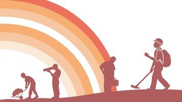illustration of workers silhouettes with sunburst in the background, May 1st Day, Labour Day concept, workers day, May day, Happy Labour Day, Labor Day. vector